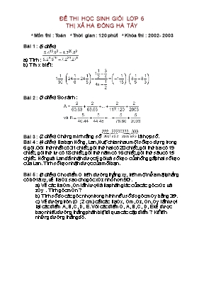Đề thi học sinh giỏi lớp 6 - Thị xã Hà Đông Hà tây
